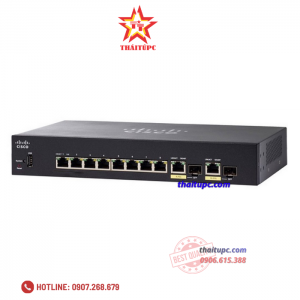 Cisco 8-port Gigabit PoE+ (support 60W PoE Port) with 124W power budget, PoE passthrough - SG350-10MP-K9