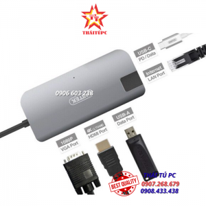 Bộ chia/ Hub Type-C -> HDMI +VGA+LAN Unitek Y-DK 09016 GY