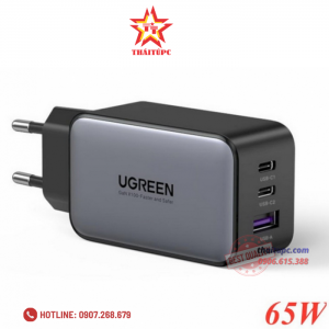 CỦ SẠC NHANH 65W GAN 3 CỔNG USB TYPE-C X2 USB TYPE-A X1 HỖ TRỢ QC4+, PD3.0 UGREEN 10335 CAO CẤP (EU)