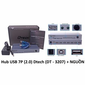 Hub USB 7P Wifi 2P sạc nhanh+1P USB in DT-3207+nguồn DTECH