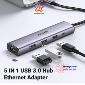 Hub chuyển đổi 5 in 1 USB Type-A ra Lan 1000Mbps Kèm HUB 3 Cổng USB 3.0 Ugreen 60554 cao cấp