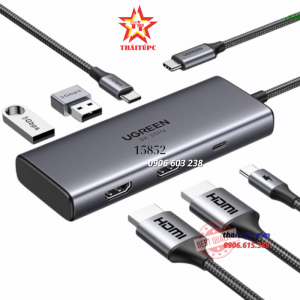 Hub USB Type-C 6 trong 1 ra 2*HDMI 8K@30Hz, USB Type-C, USB-A 3.0, Sạc PD 100W Ugreen 15852